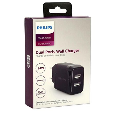 Philips DLP3312NB/51 24W 2.4A Çift USB Akıllı Şarj Cihazı