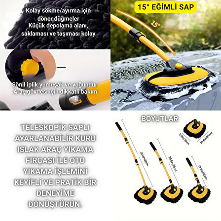 Coofbe Profesyonel Eğimli Teleskopik Mikrofiber Araç Yıkama Fırçası Kuru Islak Oto Yıkama Fırçası 
