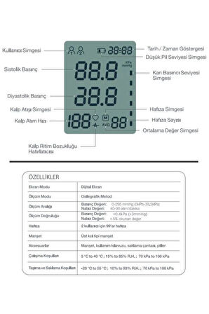 Konuşan Üst Koldan Ölçer Dijital Tansiyon Aleti , Nabız Ölçer, Usb Girişli , 99 Ölçüm Hafıza Çantalı