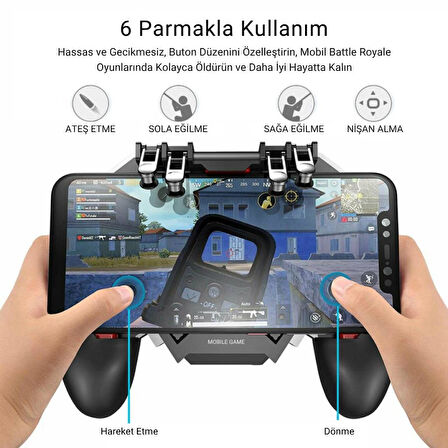 Coofbe 4000 Mah Bataryalı 6 Parmak Telefon Soğutucu Nişan Tetik Tuşu Profesyonel Mobil Oyun Konsolu