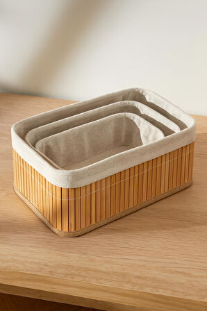 Dikdörtgen 3' lü Bambu Sepet Çok Amaçlı Dekoratif Düzenleyici Organizer Banyo Düzenleyici