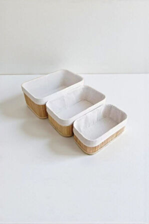 Dikdörtgen 3' lü Bambu Sepet Çok Amaçlı Dekoratif Düzenleyici Organizer Banyo Düzenleyici