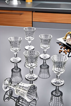 Modern Çizgili Desenli 6’lı Ayaklı Cam Kahve Yanı Su Bardak Seti Takımı