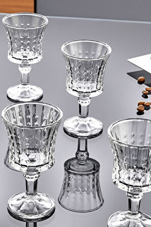 Modern Çizgili Desenli 6’lı Ayaklı Cam Kahve Yanı Su Bardak Seti Takımı