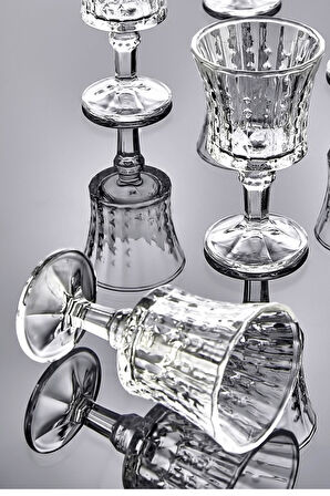 Modern Çizgili Desenli 6’lı Ayaklı Cam Kahve Yanı Su Bardak Seti Takımı