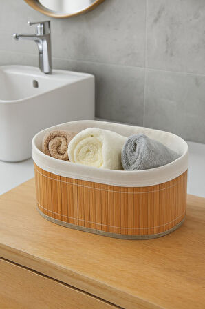 3 lü Bambu Sepet Seti - Doğal Katlanabilir,Dekoratif Organizer - Banyo Ve Ev Düzeni