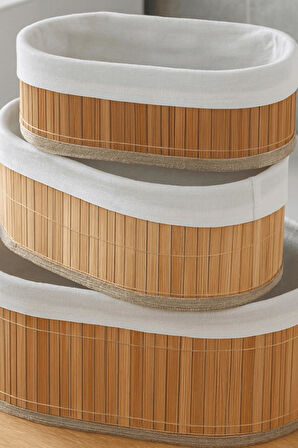 3 lü Bambu Sepet Seti - Doğal Katlanabilir,Dekoratif Organizer - Banyo Ve Ev Düzeni