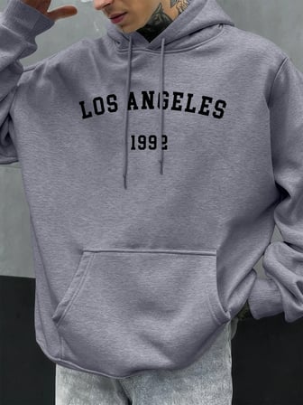 Los Angeles 1992 Mektup Tasarım Kapüşonlular Erkekler Sonbahar Moda Cep Hoody Rahat Polar Sok