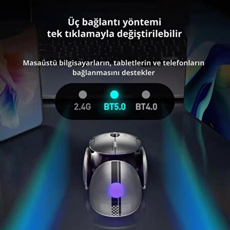 Coofbe 300mAh Bluetooth 5.0 2.4G Profesyonel Şarjlı Kablosuz Ofis-Oyuncu Mouse Ayarlanabilir DPI 