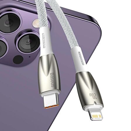 Baseus Led Işıklı Yıldırım Şarj 20W 1Mt İphone Şarj Kablosu Type-C To İphone 14 14 Pro Max Şarj Kablo