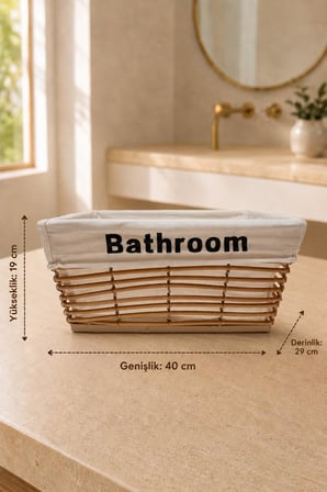 3'lü Bathroom Banyo Düzenleyici Sepet Seti Kumaş Astarlı Dekoratif Organizer ve Saklama Kutusu