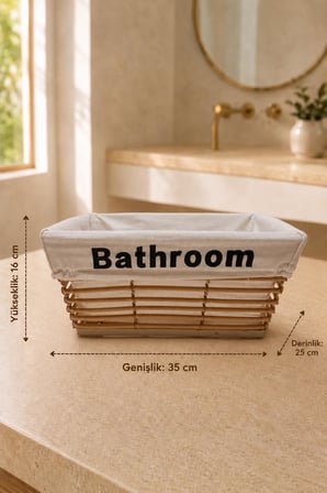 3'lü Bathroom Banyo Düzenleyici Sepet Seti Kumaş Astarlı Dekoratif Organizer ve Saklama Kutusu