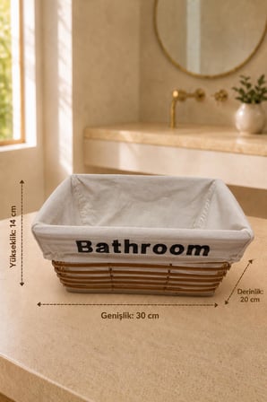 3'lü Bathroom Banyo Düzenleyici Sepet Seti Kumaş Astarlı Dekoratif Organizer ve Saklama Kutusu