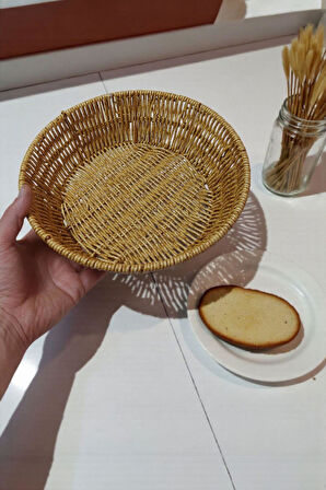  Hasır Rattan Örgülü Ekmek Sepeti Dekoratif Çok Amaçlı Organizer