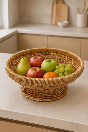 Rattan Örgü Ayaklı Meyvelik ve Sunumluk 1 Adet 25 cm Dekoratif Organizer