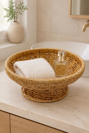 Rattan Örgü Ayaklı Meyvelik ve Sunumluk 1 Adet 25 cm Dekoratif Organizer