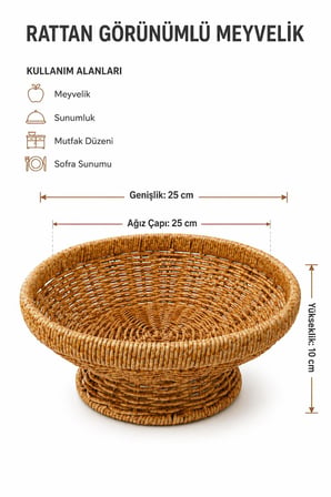 Rattan Örgü Ayaklı Meyvelik ve Sunumluk 1 Adet 25 cm Dekoratif Organizer