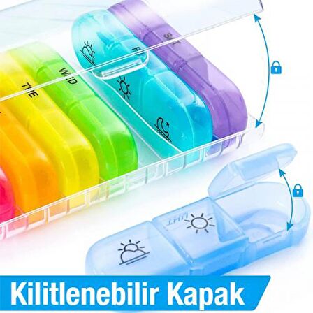 Coofbe Haftalık İlaç Saklama Kutusu 21 Gözlü Kilitli Kapaklı Hap İlaç Vitamin Saklama Kutusu Kabı