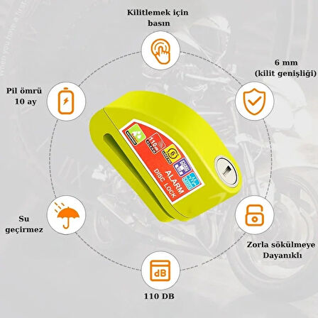 Alarmlı Disk Fren Kilidi Motosiklet Scooter Bisiklet ATV İçin Sesli Güvenlik Alarmı