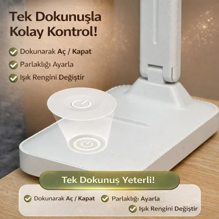 Coofbe Ayarlanabilir 3 Renkli Işık Şarjlı Masa Lambası Dokunmatik Katlanabilir Şarjlı Masa Lambası