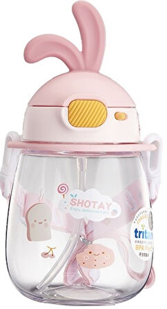 SHOTAY MATARA TRITAN PİPETLİ  600 ML 4 KARIŞIK RENK-DESEN ST-7008 - 1 ADET