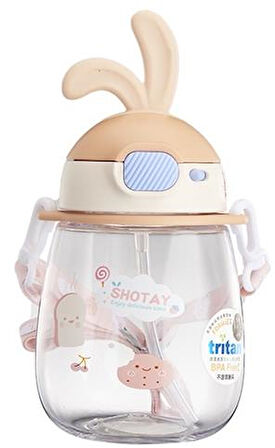 SHOTAY MATARA TRITAN PİPETLİ  600 ML 4 KARIŞIK RENK-DESEN ST-7008 - 1 ADET