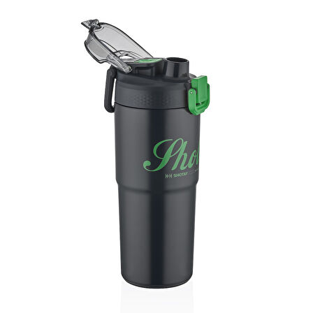 Shotay ST-8133 Çift Kullanım Pipetli/Rahat İçim Siyah 750ml Çelik Matara