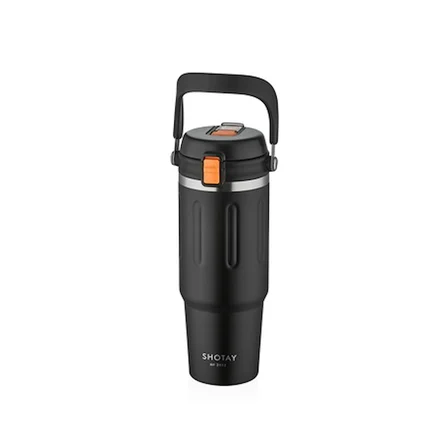 Shotay ST-8168 Çift Kullanım Pipetli/Rahat İçim Siyah 900ml Çelik Termos
