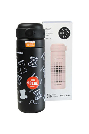 Shotay ST-8188 480ml Desenli Siyah Çelik Termos