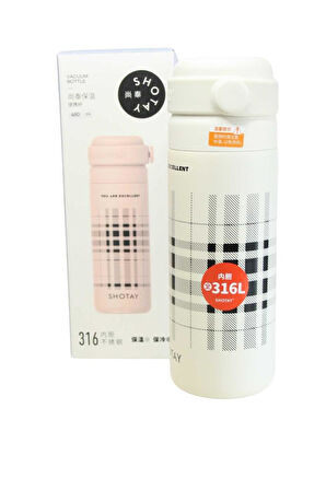 Shotay ST-8188 480ml Desenli Beyaz Çelik Termos