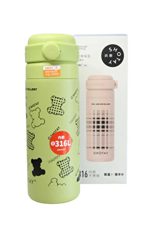 Shotay ST-8188 480ml Desenli Yeşil Çelik Termos