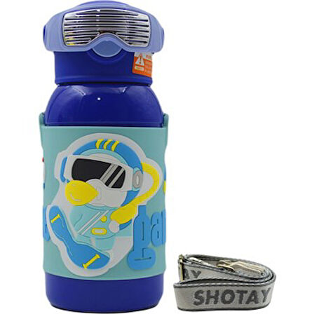 Shotay ST-8812 600ml Askılı Pipetli Mavi Çift Kapak Çelik Matara