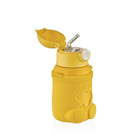 Shotay ST-8816 480ml Askılı Silikon Kılıflı Pipetli Sarı Çelik Matara