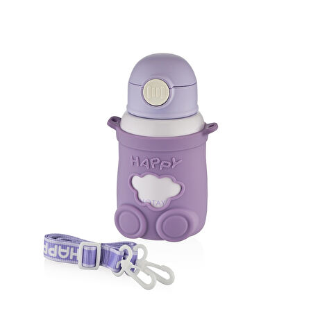 Shotay ST-8816 480ml Askılı Silikon Kılıflı Pipetli Mor Çelik Matara