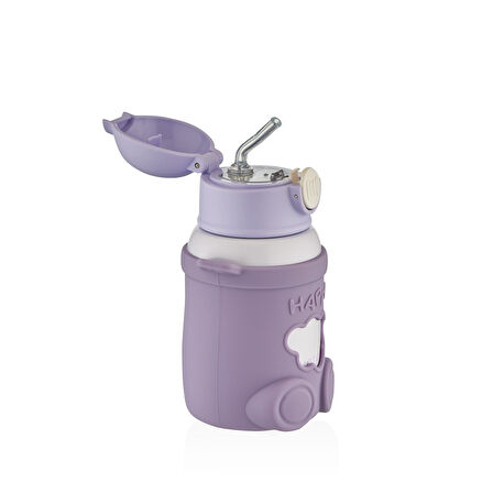 Shotay ST-8816 480ml Askılı Silikon Kılıflı Pipetli Mor Çelik Matara