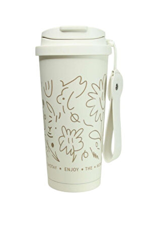 Shotay ST-8913 Çift Kullanım Pipetli/Rahat İçim Beyaz 500ml Çelik Termos