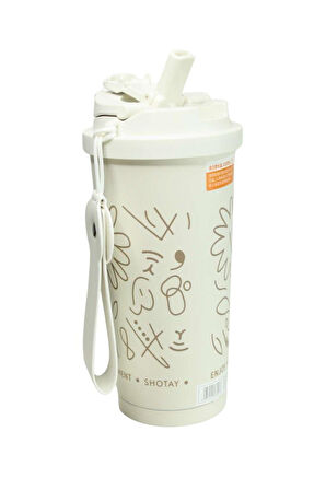 Shotay ST-8913 Çift Kullanım Pipetli/Rahat İçim Beyaz 500ml Çelik Termos
