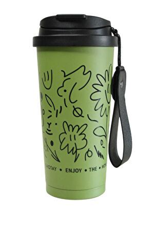 Shotay ST-8913 Çift Kullanım Pipetli/Rahat İçim Yeşil 500ml Çelik Termos