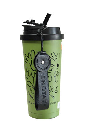 Shotay ST-8913 Çift Kullanım Pipetli/Rahat İçim Yeşil 500ml Çelik Termos