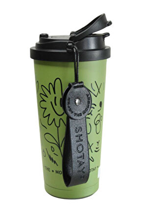 Shotay ST-8913 Çift Kullanım Pipetli/Rahat İçim Yeşil 500ml Çelik Termos