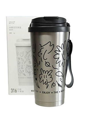 Shotay ST-8913 Çift Kullanım Pipetli/Rahat İçim Gri 500ml Çelik Termos