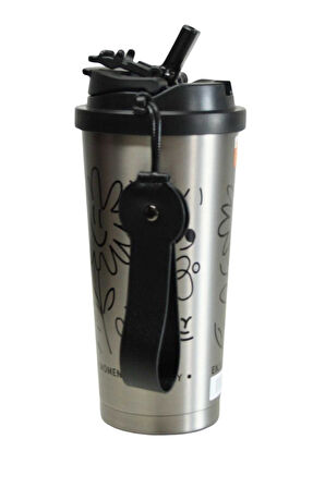 Shotay ST-8913 Çift Kullanım Pipetli/Rahat İçim Gri 500ml Çelik Termos