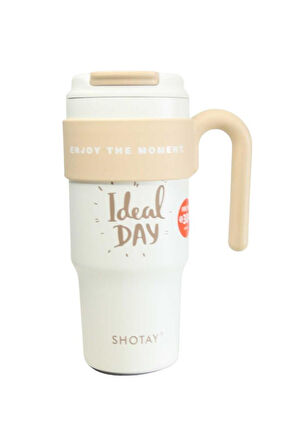 Shotay ST-8917 Çift Kullanım Pipetli/Rahat İçim Beyaz 1000ml Çelik Matara