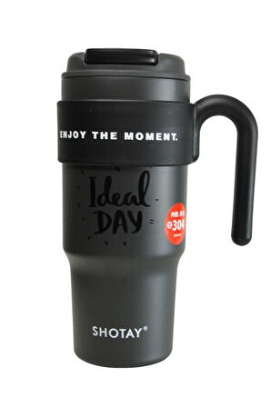 Shotay ST-8917 Çift Kullanım Pipetli/Rahat İçim Siyah 1000ml Çelik Matara