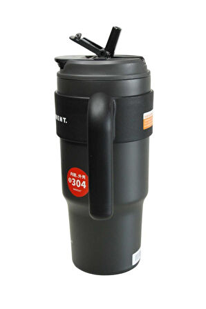 Shotay ST-8917 Çift Kullanım Pipetli/Rahat İçim Siyah 1000ml Çelik Matara