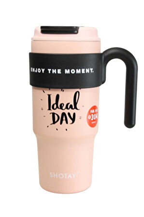 Shotay ST-8917 Çift Kullanım Pipetli/Rahat İçim Pembe 1000ml Çelik Matara