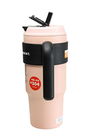 Shotay ST-8917 Çift Kullanım Pipetli/Rahat İçim Pembe 1000ml Çelik Matara