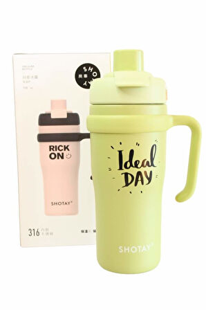 Shotay ST-8918 Çift Kullanım Pipetli/Rahat İçim Yeşil 720ml Çelik Termos