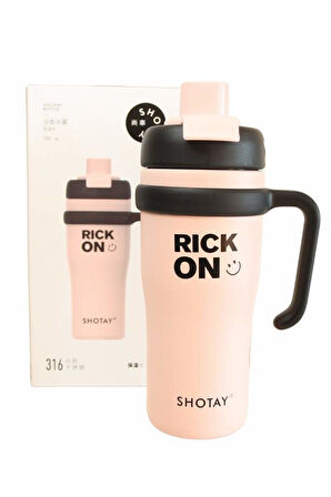 Shotay ST-8918 Çift Kullanım Pipetli/Rahat İçim Pembe 720ml Çelik Termos