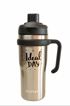 Shotay ST-8918 Çift Kullanım Pipetli/Rahat İçim Gri 720ml Çelik Termos